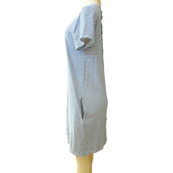 Faherty Blue and White Stripe Buttons in Back Casual Dress in Cotton, Sz Medium - Picture 4 of 6